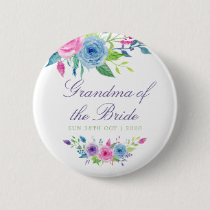 Waterverf bloemige bruiloft oma van de bruid ronde button 5,7 cm
