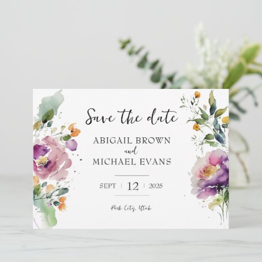 Waterverf Bloemige Bruiloft Save The Date (Staand voorkant)