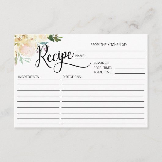 Waterverf Bloemige Bruiloftsdouche RECEPT Informatiekaartje (Voorkant)