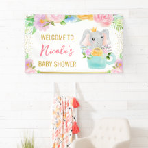 Waterverf Bloemige Cute Olifant Baby Shower