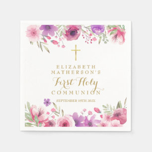 Waterverf Bloemige Eerste Heilige Communie Servet