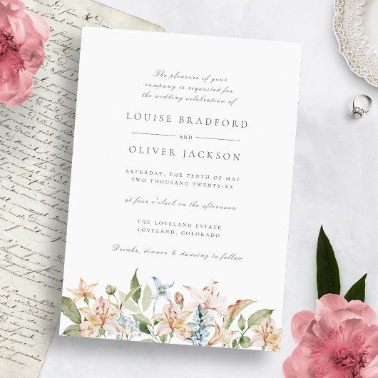 Waterverf Bloemige Elegante Script Bruiloft Kaart