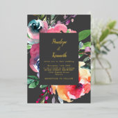 Waterverf Bloemige Elegante Script Lux Trouw Goud Folie Uitnodiging (Staand Voorkant)