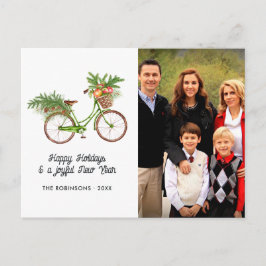 Waterverf Bloemige Fiets Kerst Familie Foto Feestdagenkaart