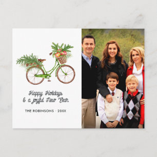 Waterverf Bloemige Fiets Kerst Familie Foto Feestdagenkaart
