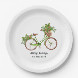 Waterverf Bloemige Fiets Kerstfeest Papieren Bordje