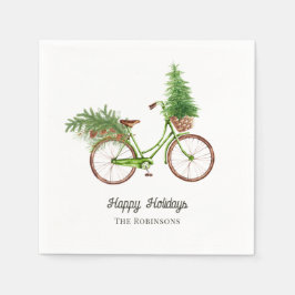Waterverf Bloemige Fiets Kerstfeest Servet