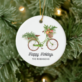 Waterverf Bloemige Fiets Kerstmis Keramisch Ornament