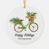 Waterverf Bloemige Fiets Kerstmis Keramisch Ornament (Voorkant)
