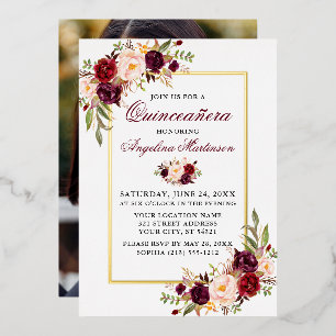 Waterverf Bloemige Foto Quinceanera Goud Folie Uitnodiging