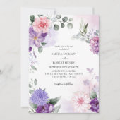 Waterverf bloemige franse lila lavendel bruiloft kaart (Voorkant)