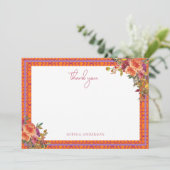 Waterverf Bloemige Fuchsia Bruidsdouche  Bedankkaart (Staand voorkant)