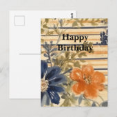 Waterverf Bloemige Gelukkige Verjaardag Briefkaart (Voorkant / Achterkant)