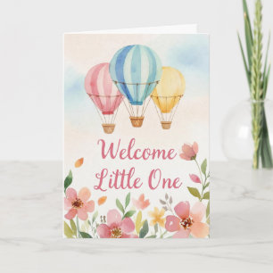 Waterverf Bloemige Heet Lucht Ballon Baby Borrelka Kaart