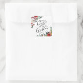 Waterverf Bloemige Hulst Prettig Kerstfeest Vierkante Sticker (Tas)