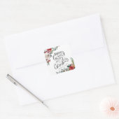 Waterverf Bloemige Hulst Prettig Kerstfeest Vierkante Sticker (Envelop)
