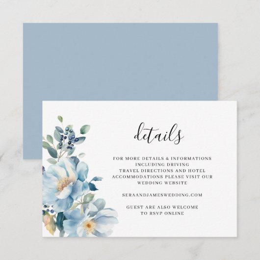 Waterverf bloemige Huwelijksdetails kaart (Voorkant / Achterkant)