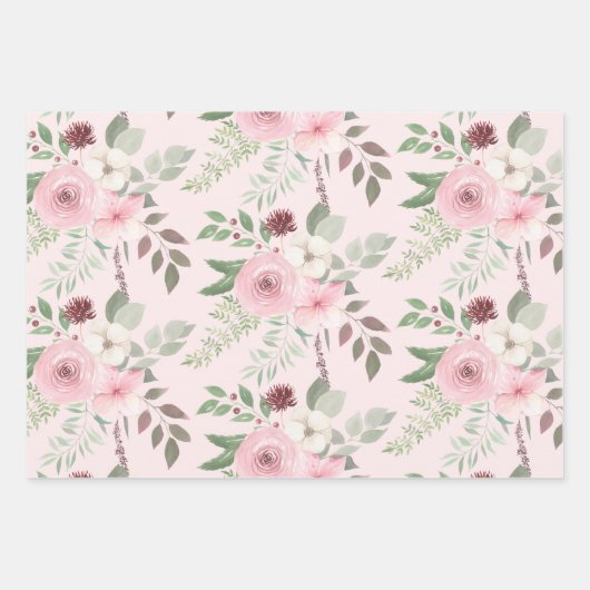 Waterverf Bloemige Inpakpapier Vellen  (Voorkant)