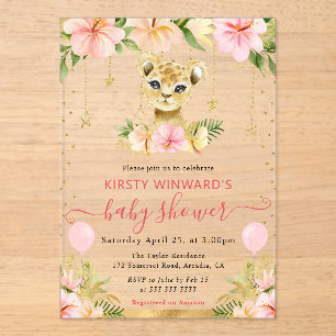 Waterverf Bloemige Jungle Leeuwenwelp Baby Shower Acryl Uitnodigingen