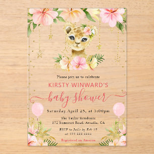 Waterverf Bloemige Jungle Leeuwenwelp Baby Shower Acryl Uitnodigingen