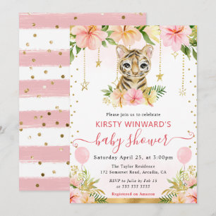 Waterverf Bloemige Jungle Tijger Baby Shower Kaart