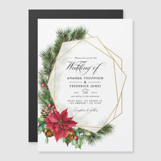 Waterverf Bloemige Kerst Geometrische Trouw Magn Magnetische Uitnodiging (Voorkant / Achterkant)