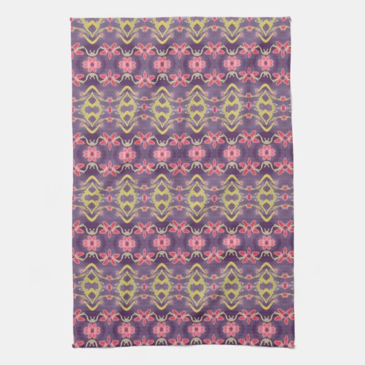 Waterverf bloemige keukenhanddoek Paarse en rode (Verticaal)