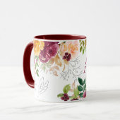 Waterverf bloemige klassieke elegante burgundy mon mok (Voorkant links)