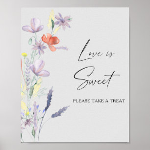 Waterverf bloemige liefde is zoete traktatie post poster