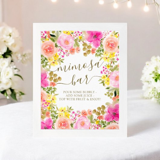 Waterverf Bloemige Mimosa Bar bruidsfeest Poster