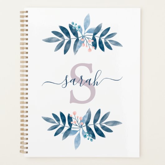 Waterverf Bloemige Monogram met Sering Planner (Voorkant)