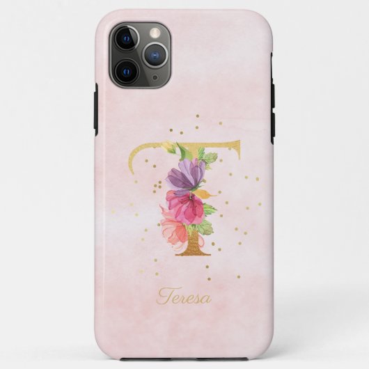 Waterverf Bloemige Monogram Naam Initiaal T Letter Case-Mate iPhone Case (Achterkant)