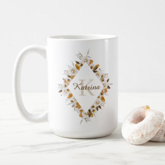 Waterverf Bloemige Monogrammokka Koffiemok (Met donut)