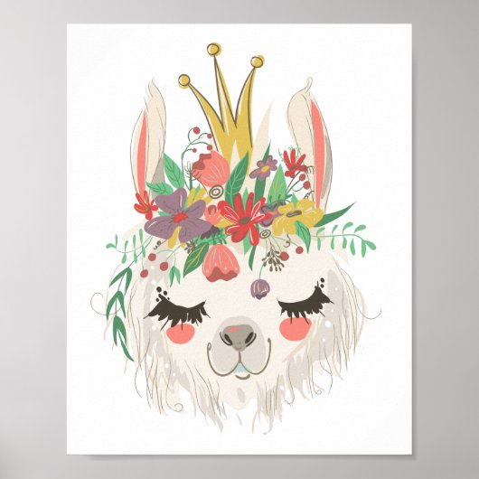 Waterverf Bloemige Mooie Llama Gezicht Poster (Voorkant)