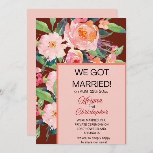 Waterverf Bloemige "Net Getrouwd" Aankondiging (Voorkant / Achterkant)