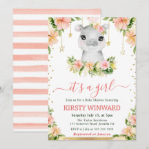 Waterverf Bloemige Nijlpaard Meisje Baby Shower