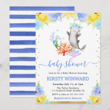 Waterverf Bloemige Onderwater Haai Baby Shower