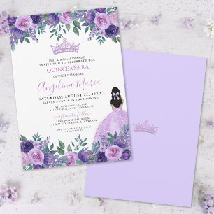 Waterverf Bloemige Paarse Rozen Quinceanera Kaart