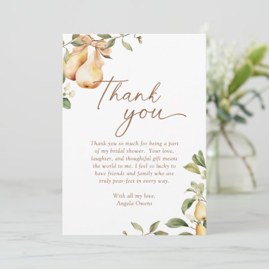 Waterverf Bloemige Peer Bruiloftsborrel  Bedankkaart (Staand voorkant)