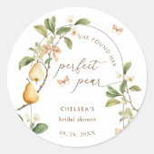 Waterverf Bloemige Perfecte Peer Bruidsdouche Ronde Sticker (Voorkant)