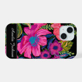 Waterverf bloemige pioen Monogram iPhone 15 Case (Achterkant horizontaal)