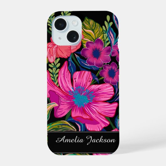 Waterverf bloemige pioen Monogram iPhone 15 Case (Achterkant)