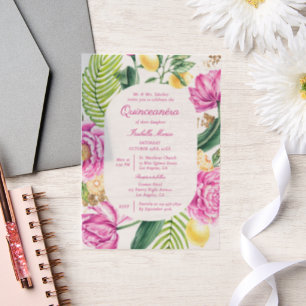 Waterverf Bloemige Pioenrozen Tulpen Lemon Quincea Vellum Uitnodigingen