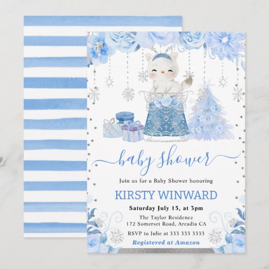 Waterverf Bloemige Poolvos Babyshower Kaart (Voorkant / Achterkant)