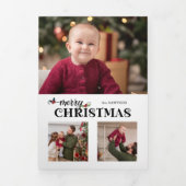 Waterverf Bloemige Prettig Kerst Script 3-Foto Drieluik Kaart (Cover)
