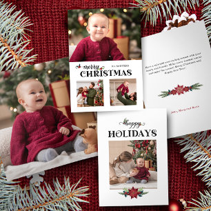 Waterverf Bloemige Prettig Kerst Script 3-Foto Drieluik Kaart