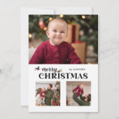 Waterverf Bloemige Prettig Kerst Script 3-Foto Feestdagenkaart (Voorkant)