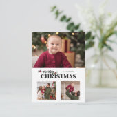 Waterverf Bloemige Prettig Kerst Script 3-Foto Feestdagenkaart (Staand voorkant)