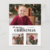Waterverf Bloemige Prettig Kerst Script 3-Foto Feestdagenkaart (Voorkant)