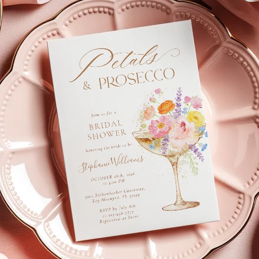 Waterverf Bloemige Prosecco Bruidsfeest Kaart